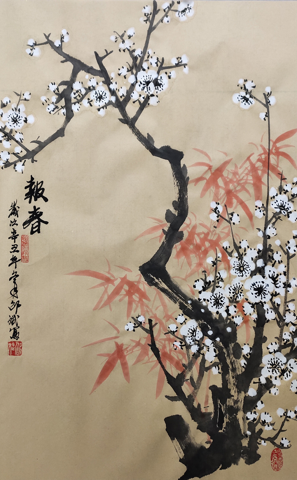 報春國畫花鳥畫 白梅名家作品 辛丑冬月
